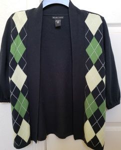 New York & Company black/green argyle cardigan XS